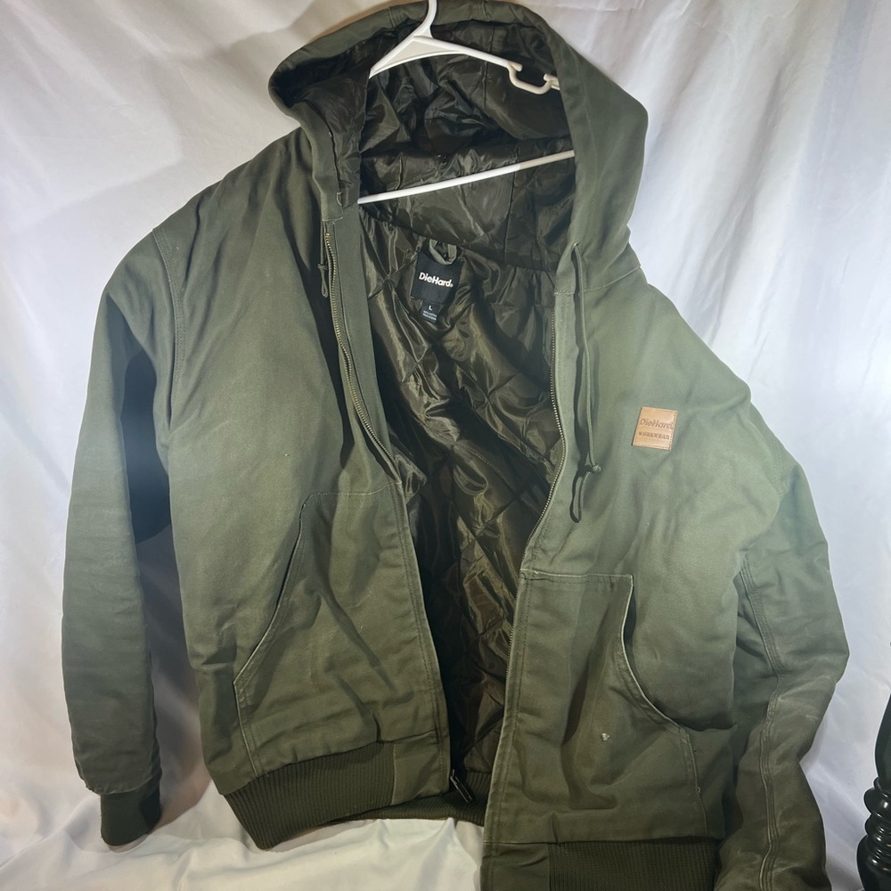 Dark Olive Men's Quilted Hooded Jacket